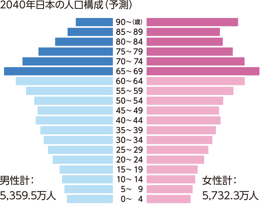 2040年日本の人口構成予測グラフ